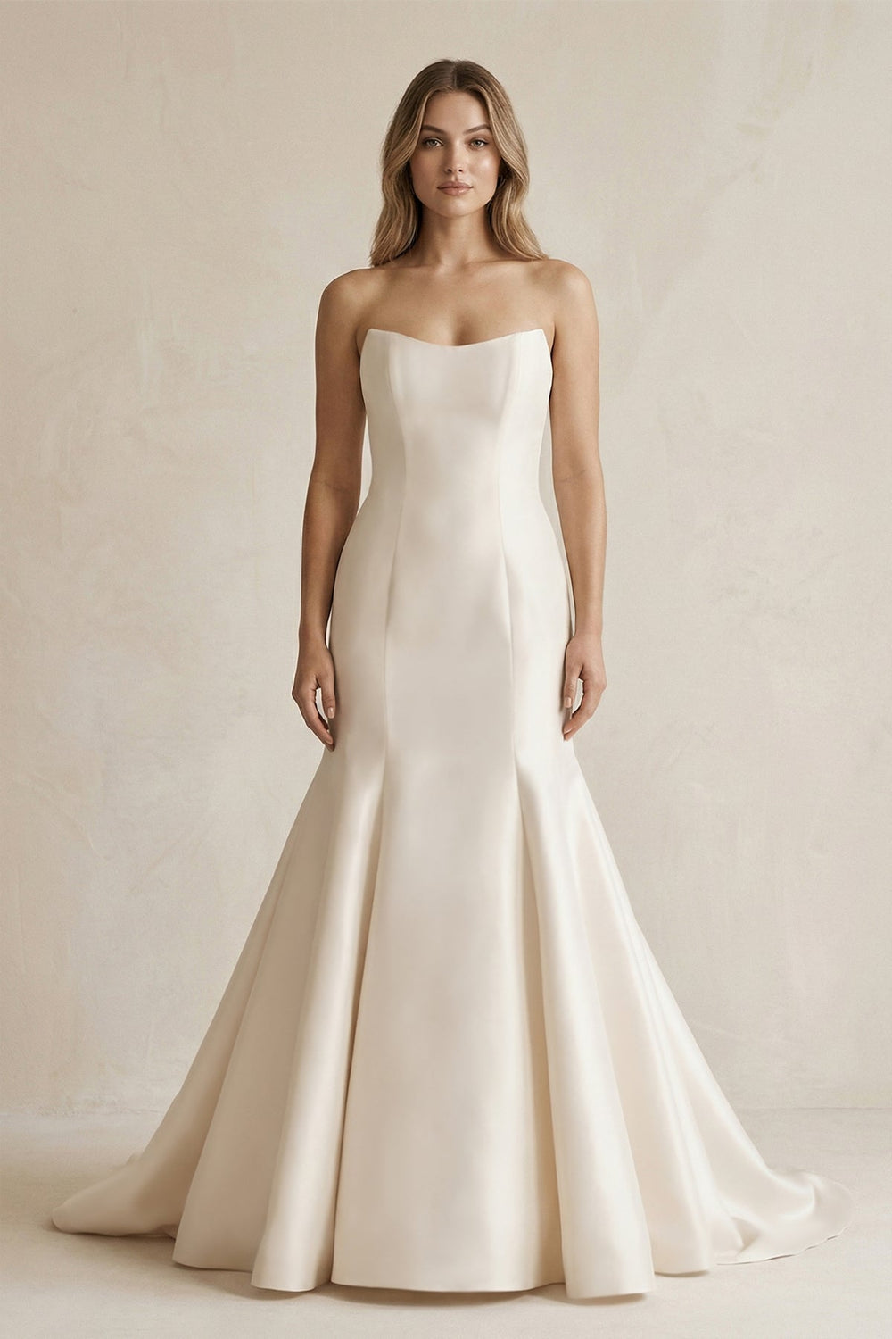 Simpled Strapless Mermaid Satin Wedding Dress in Ivory - KISS BRIDAL Wedding Dresses