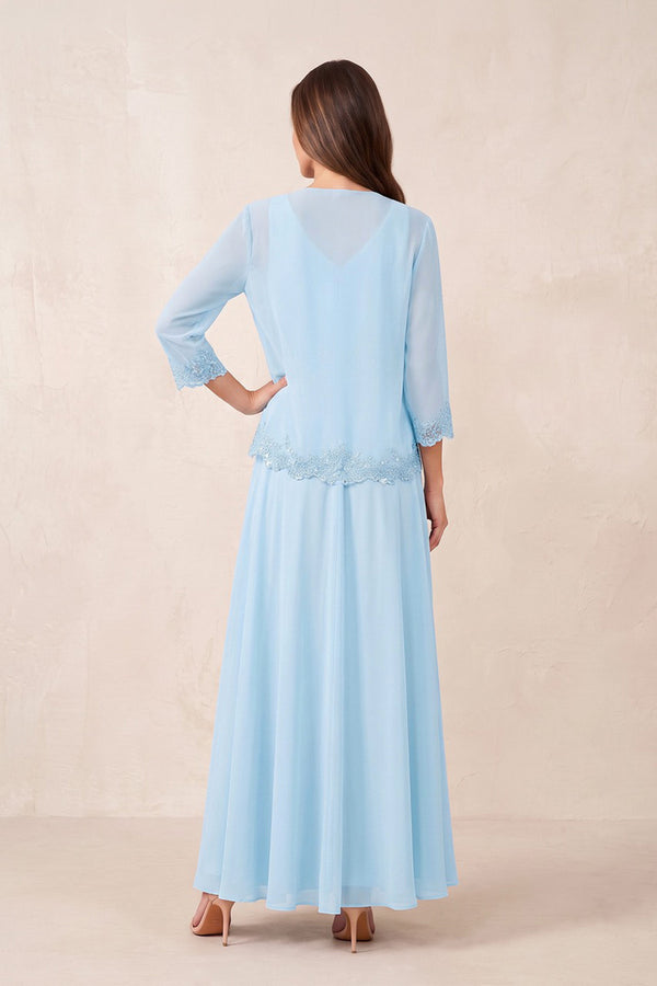 Sky Blue A-Line 2-Piece Embroidered Chiffon Mother of the Bride Dress (3) | KISSBRIDAL