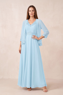Sky Blue A-Line 2-Piece Embroidered Chiffon Mother of the Bride Dress | KISSBRIDAL