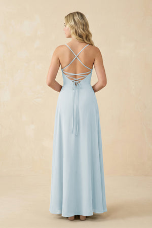 Sky Blue A-Line Chiffon Spaghetti Strap Bridesmaid Dress (2) | KISSBRIDAL
