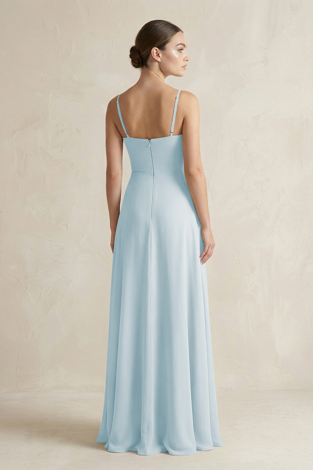 A-Line Chiffon Spaghetti Strap Bridesmaid Dress in Sky Blue