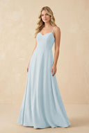 Sky Blue A-Line Chiffon Spaghetti Strap Bridesmaid Dress | KISSBRIDAL
