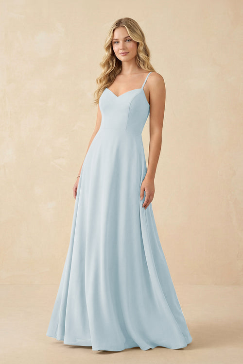 Sky Blue A-Line Chiffon Spaghetti Strap Bridesmaid Dress | KISSBRIDAL