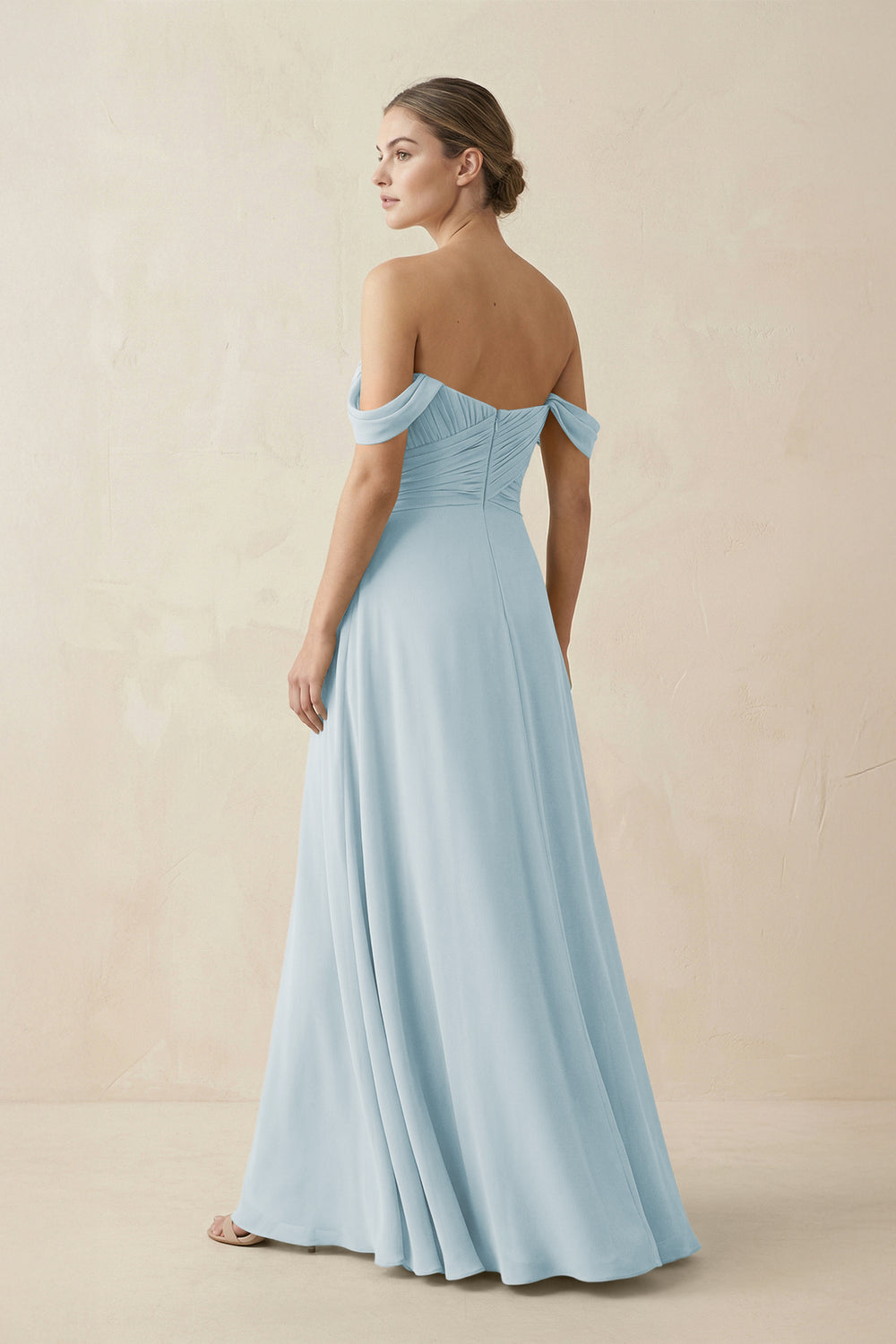 A-Line Off-the-Shoulder Chiffon Bridesmaid Dress in Sky Blue