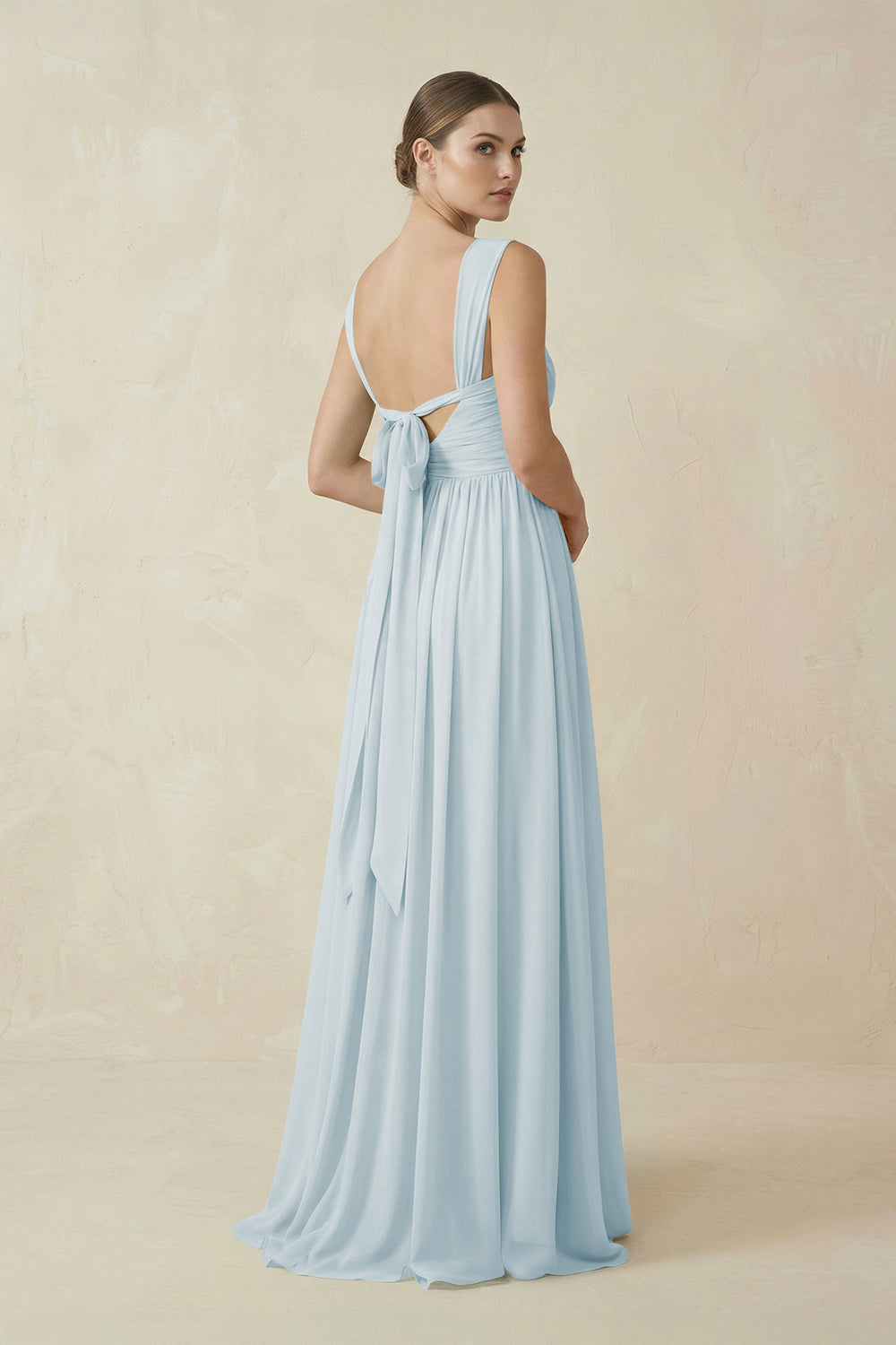 A-Line Pleated Chiffon Long Bridesmaid Dress in Sky Blue