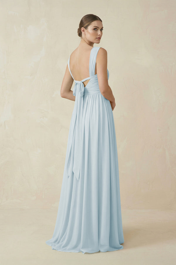 Sky Blue A-Line Pleated Chiffon Long Bridesmaid Dress (2) | KISSBRIDAL