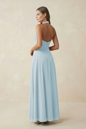 Sky Blue A-Line Pleated Chiffon V-Neck Bridesmaid Dress (2) | KISSBRIDAL