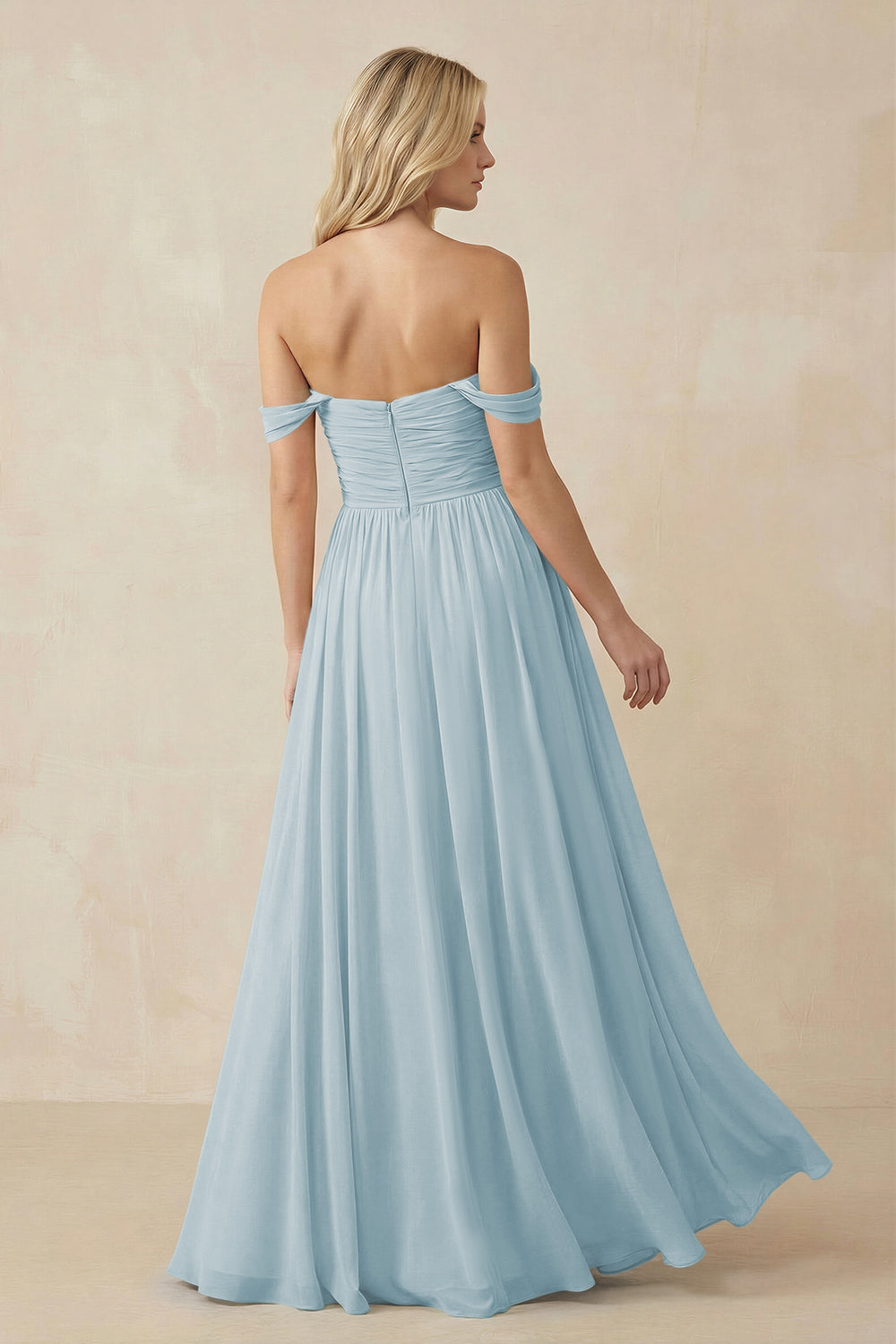 A-Line Pleated Long Chiffon Bridesmaid Dress in Sky Blue