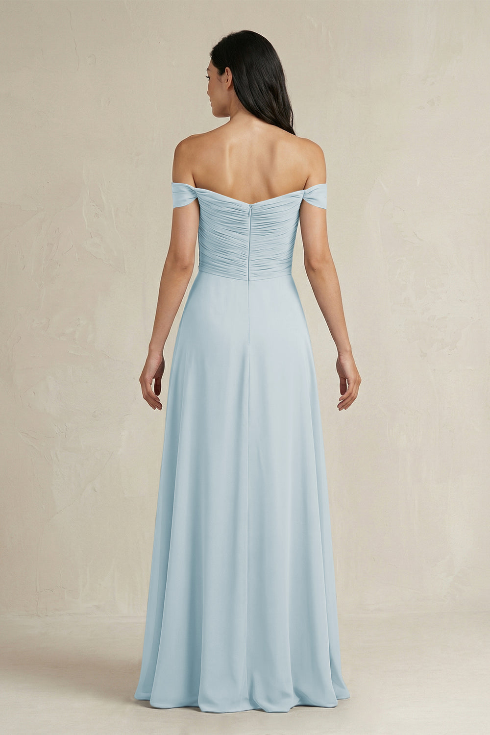 A-Line Pleated Off-the-Shoulder Chiffon Bridesmaid Dress in Sky Blue