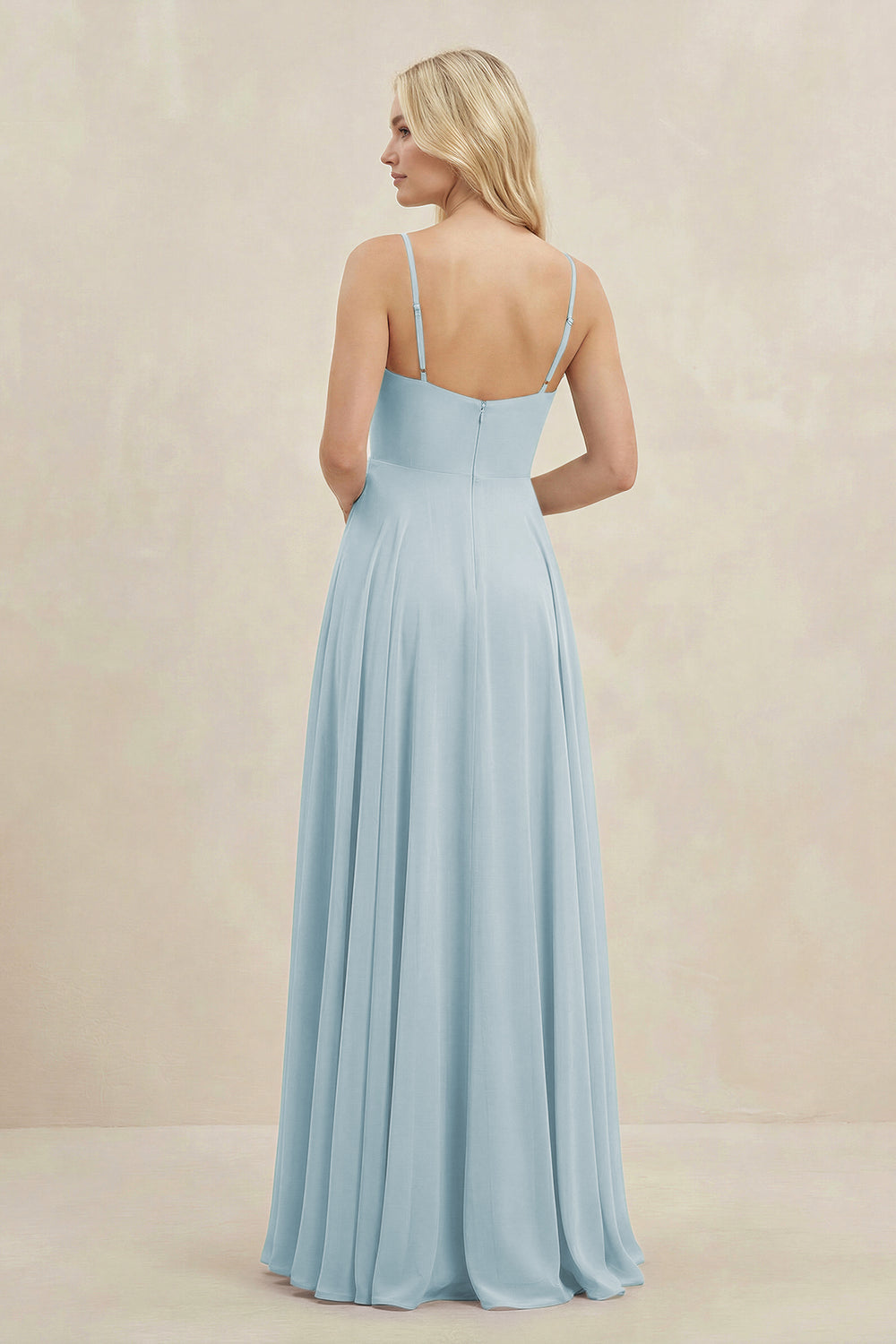 A-Line Spaghetti Strap Chiffon Bridesmaid Dress in Sky Blue