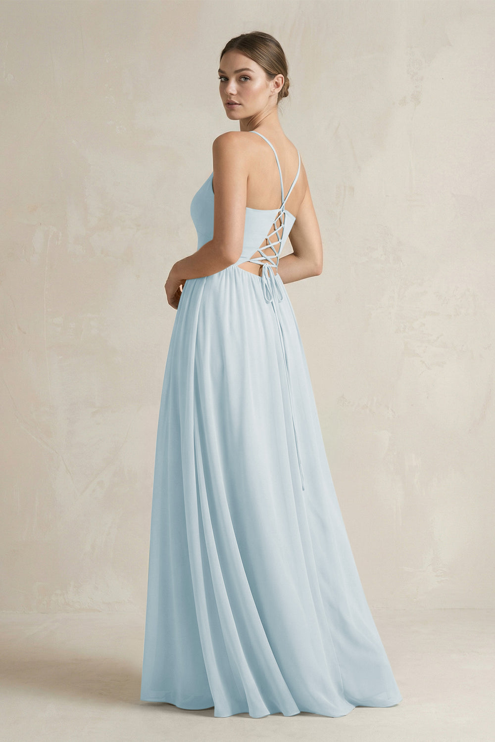 A-Line Spaghetti Strap Chiffon Bridesmaid Dress in Sky Blue