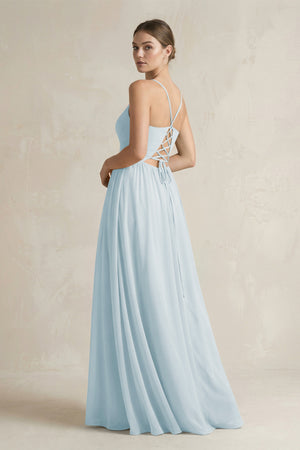 Sky Blue A-Line Spaghetti Strap Chiffon Bridesmaid Dress (2) | KISSBRIDAL
