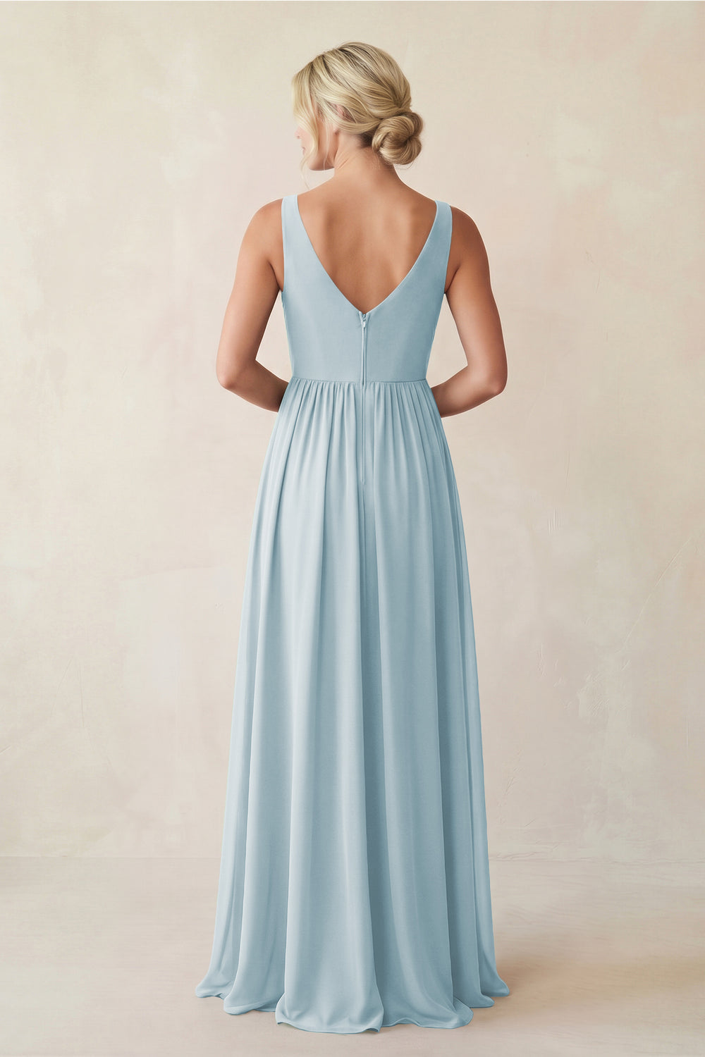 A-Line V-Neck Pleated Chiffon Bridesmaid Dress in Sky Blue