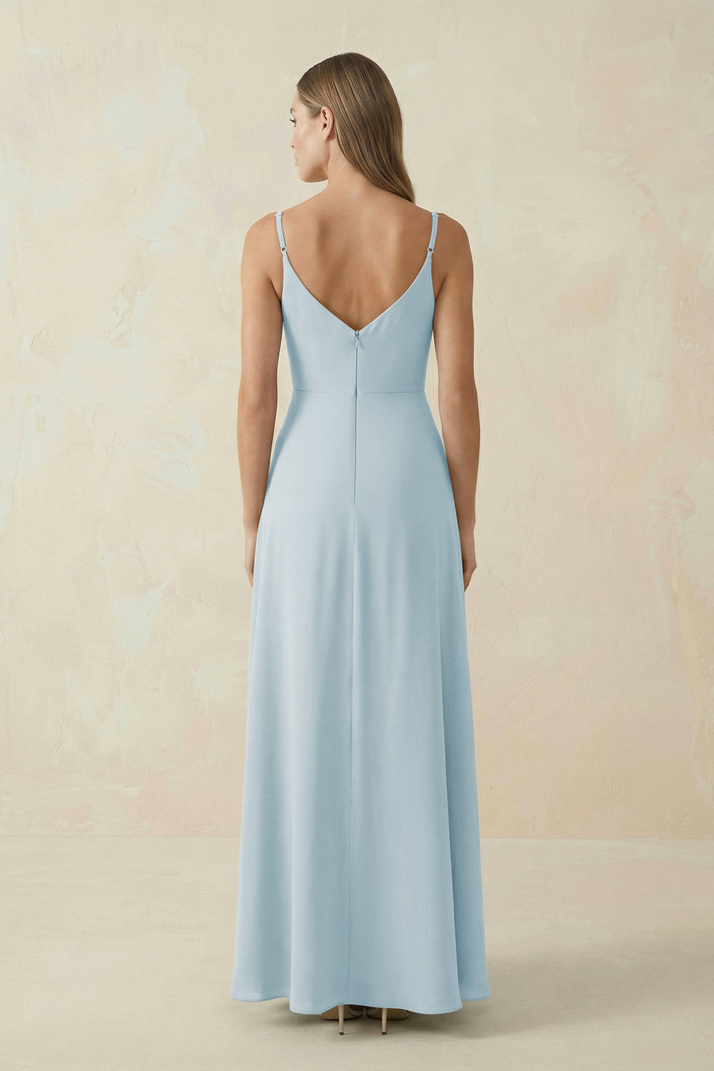 Cami Strap A-Line Chiffon Bridesmaid Dress in Sky Blue