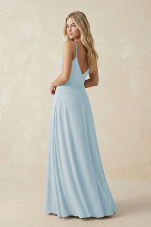 Sky Blue Cami Strap A-Line Chiffon Bridesmaid Dress with Slit (2) | KISSBRIDAL
