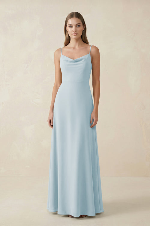 Sky Blue Cami Strap A-Line Chiffon Bridesmaid Dress | KISSBRIDAL
