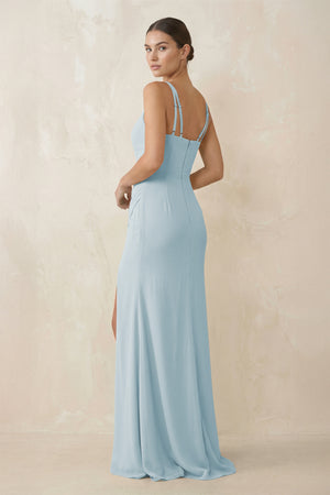 Sky Blue Cami Strap Chiffon Sheath Bridesmaid Gown (2) | KISSBRIDAL