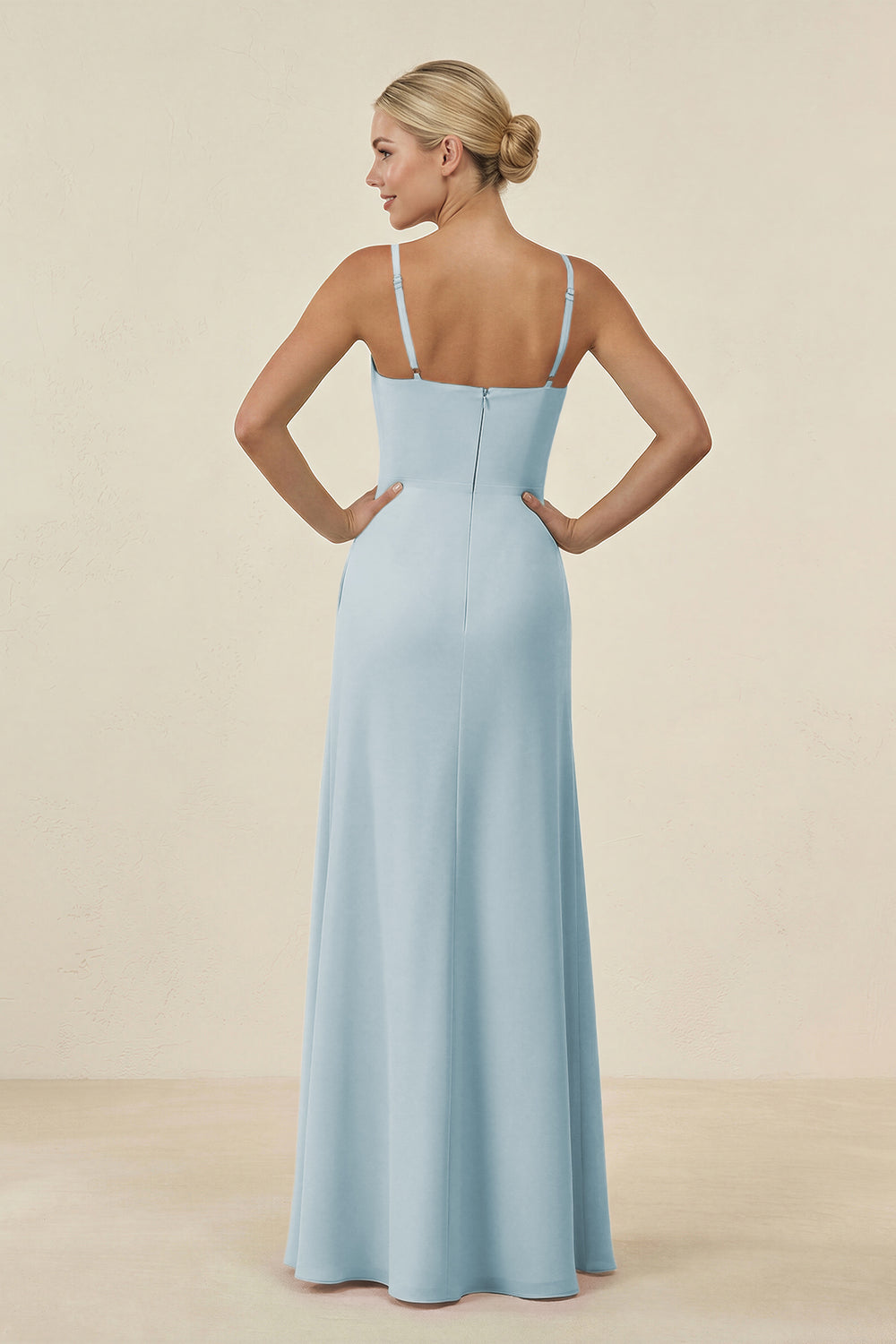 Cami Strap Chiffon Sheath Bridesmaid Gown in Sky Blue