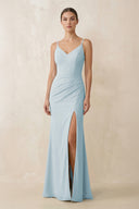 Sky Blue Cami Strap Chiffon Sheath Bridesmaid Gown | KISSBRIDAL