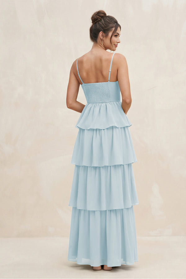 Sky Blue Cami Strap Tiered A-Line Chiffon Bridesmaid Dress (2) | KISSBRIDAL