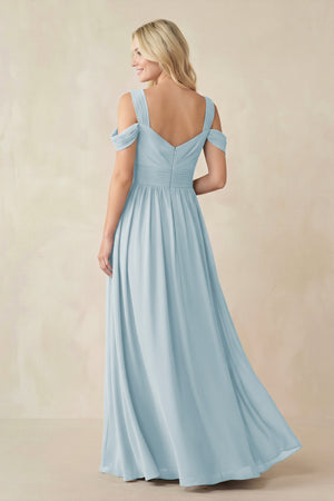 Sky Blue Chiffon A-Line Bridesmaid Dress with Slit (2) | KISSBRIDAL