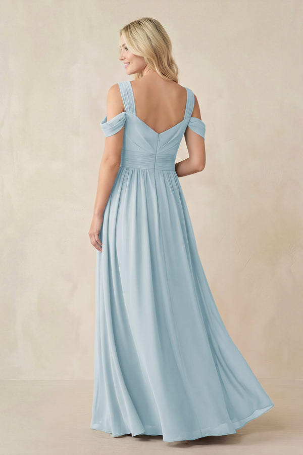 Sky Blue Chiffon A-Line Bridesmaid Dress with Slit (2) | KISSBRIDAL