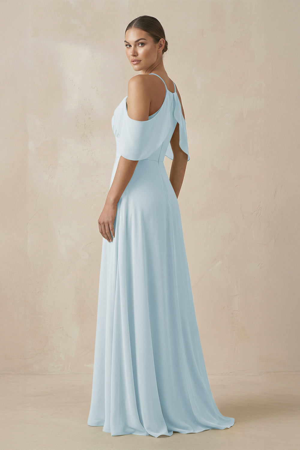 Chiffon A-Line Long Bridesmaid Dress in Sky Blue