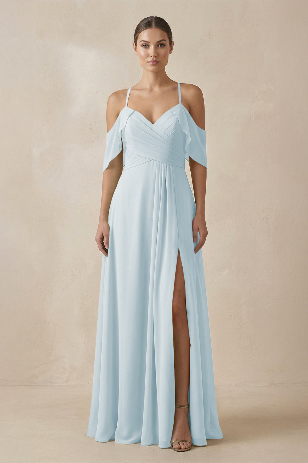 Chiffon A-Line Long Bridesmaid Dress in Sky Blue