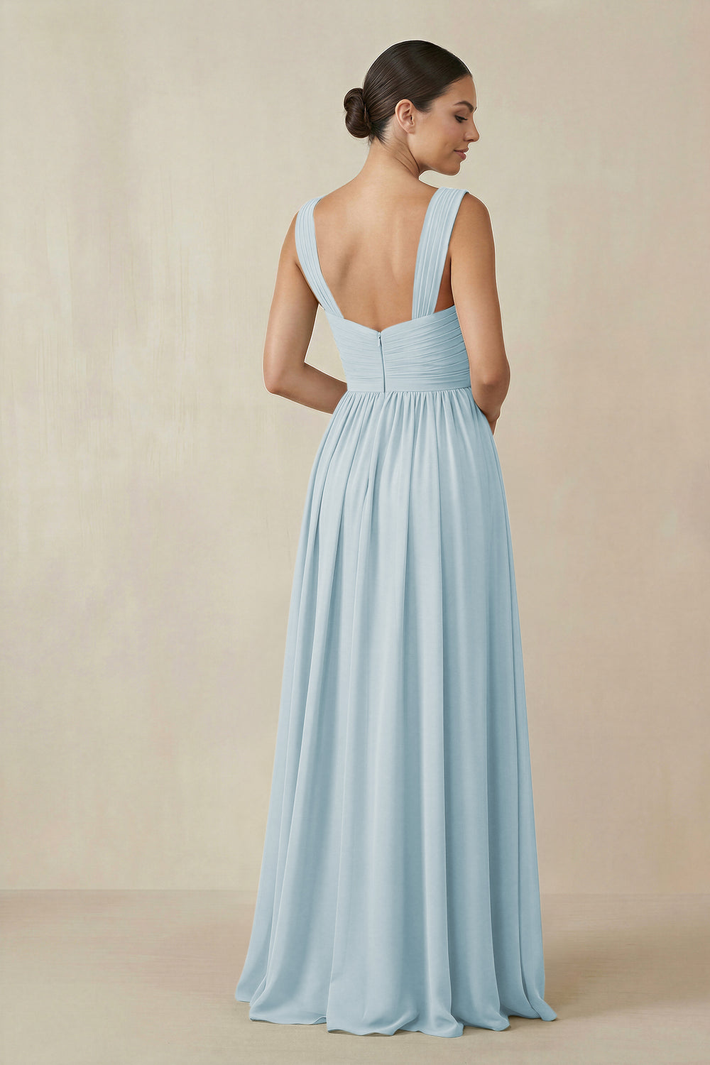 Chiffon A-Line Pleated Bridesmaid Dress in Sky Blue