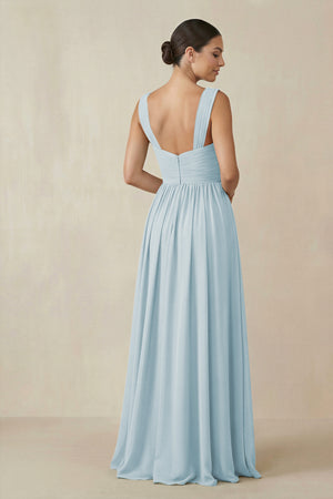Sky Blue Chiffon A-Line Pleated Bridesmaid Dress (2) | KISSBRIDAL