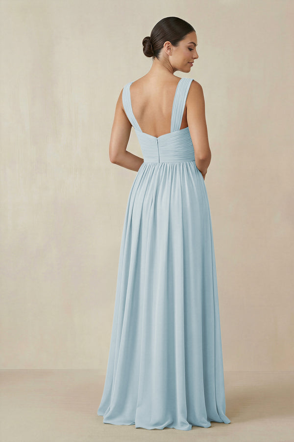 Sky Blue Chiffon A-Line Pleated Bridesmaid Dress (2) | KISSBRIDAL