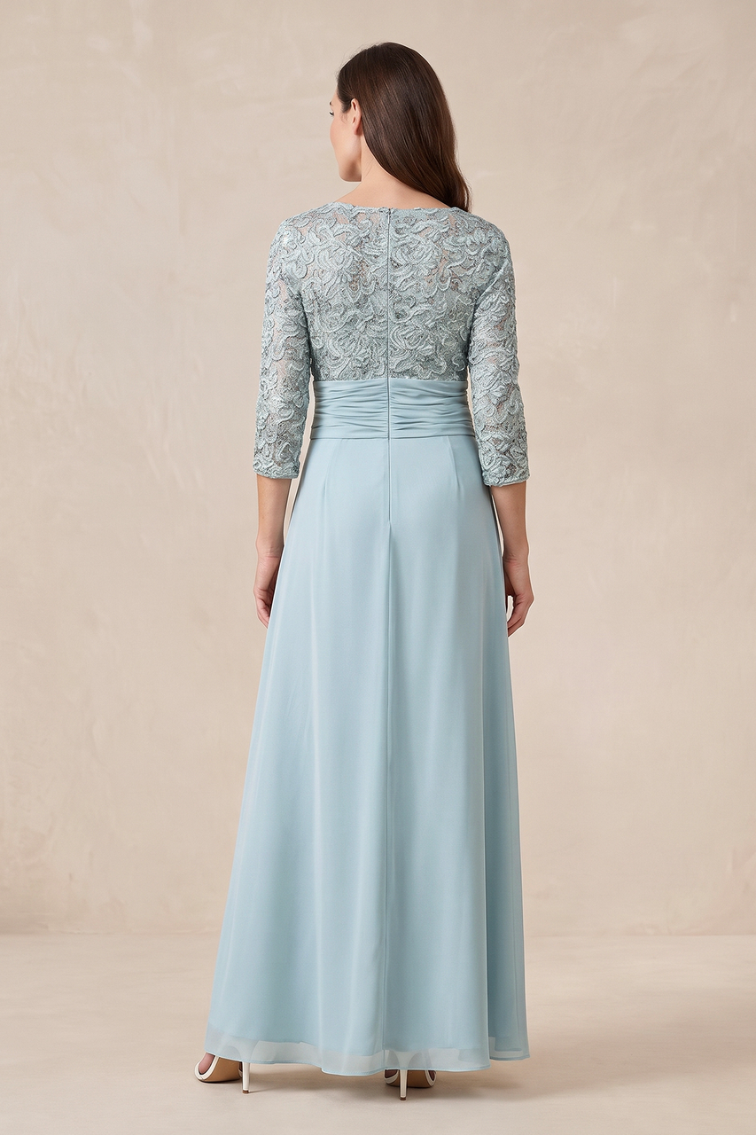 Sky Blue Chiffon V-Neck A-Line Appliqued Mother of the Bride Dress With Sleeves
