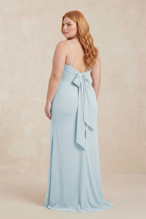 Sky Blue Cowl Neck Sheath Chiffon Bridesmaid Dress with Corset (2) [sizeplus]  | KISSBRIDAL