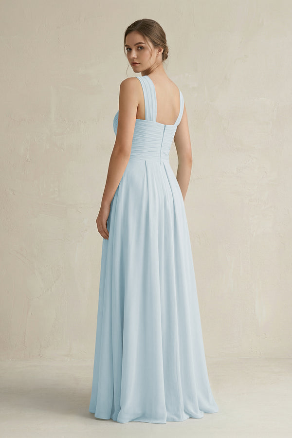 Sky Blue Cross Halter Chiffon A-Line Pleated Bridesmaid Dress (2) | KISSBRIDAL