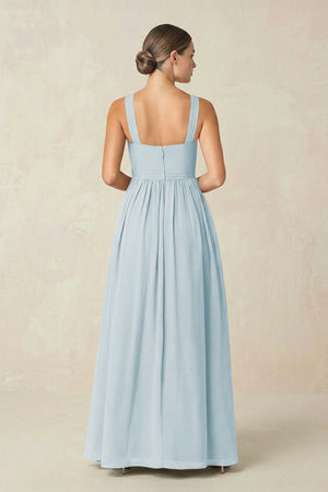Sky Blue Cross Halter Neck Chiffon A-Line Bridesmaid Dress With Slit (2) | KISSBRIDAL