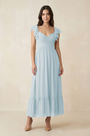 Sky Blue Flutter Sleeve Sweetheart A-Line Chiffon Bridesmaid Dress | KISSBRIDAL