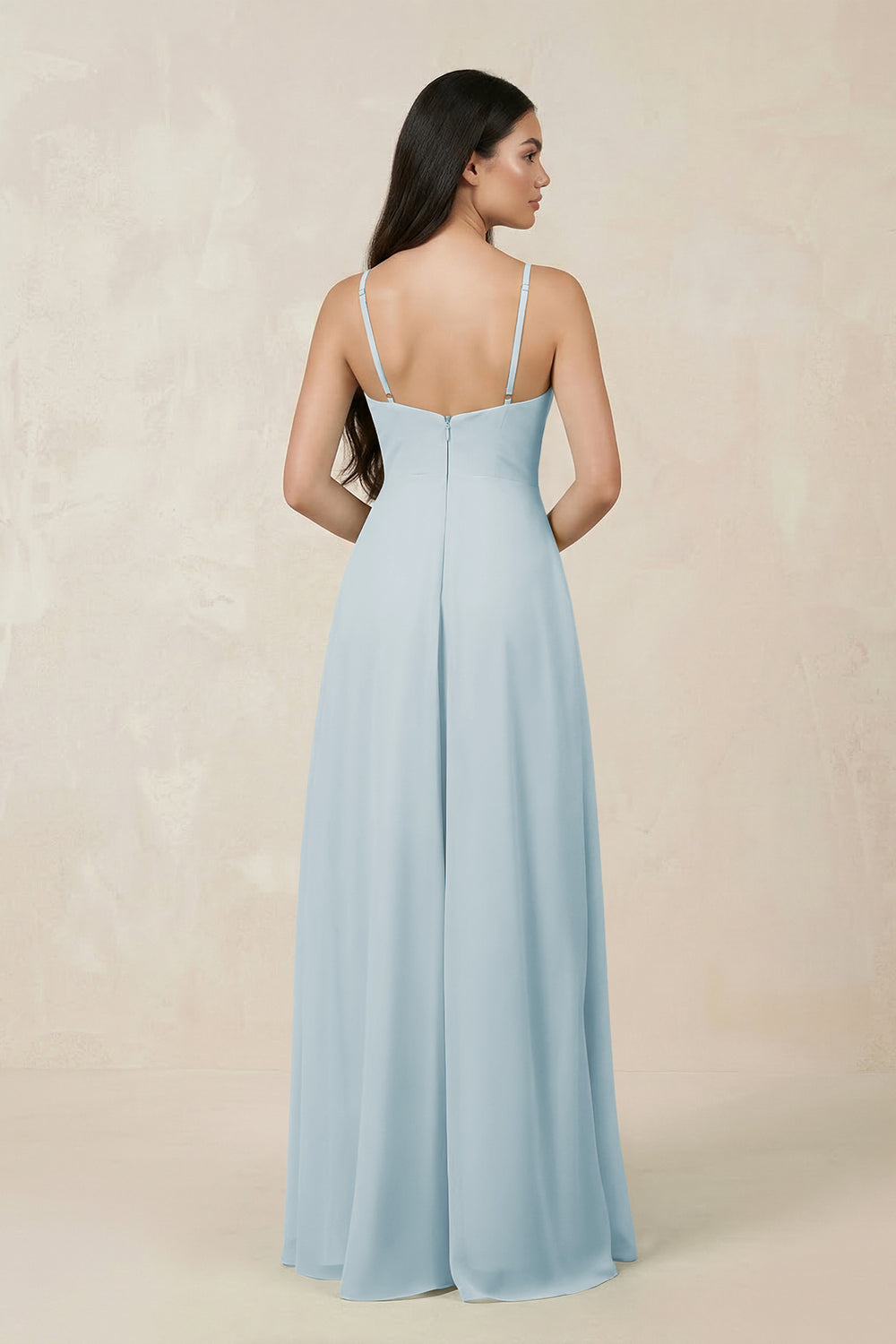 Halter Chiffon A-Line Bridesmaid Dress With Slit in Sky Blue