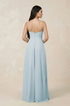 Sky Blue Halter Chiffon A-Line Bridesmaid Dress With Slit (2) | KISSBRIDAL