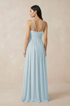 Sky Blue Halter Neck A-Line Chiffon Bridesmaid Dress (2) | KISSBRIDAL