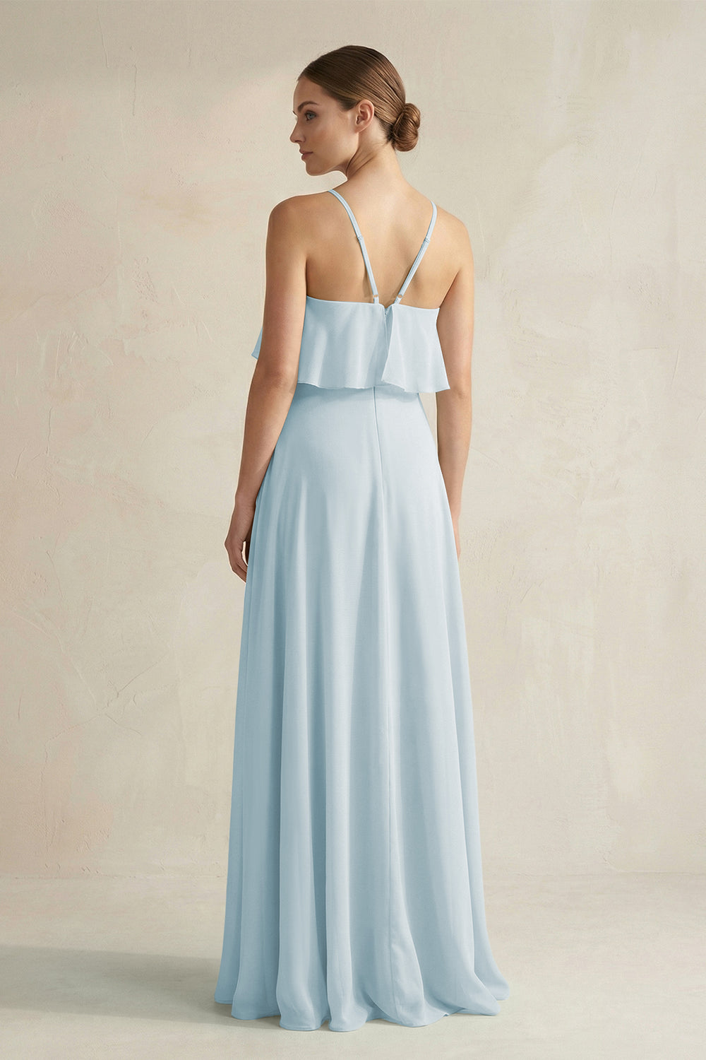 Halter Neck A-Line Chiffon Bridesmaid Dress with Keyhole in Sky Blue