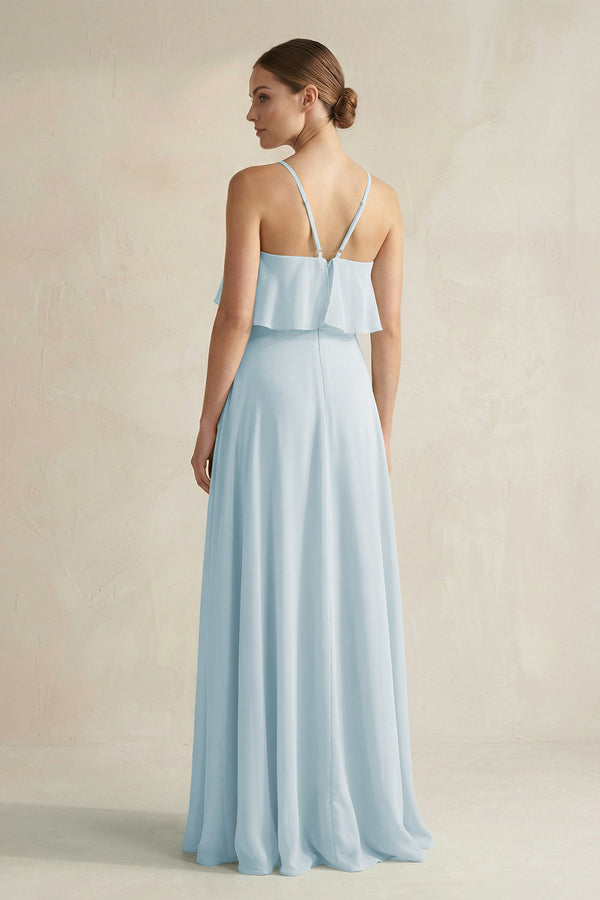 Sky Blue Halter Neck A-Line Chiffon Bridesmaid Dress with Keyhole (2) | KISSBRIDAL