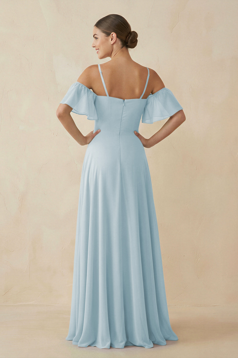Off-the-Shoulder A-Line Chiffon Bridesmaid Dress in Sky Blue