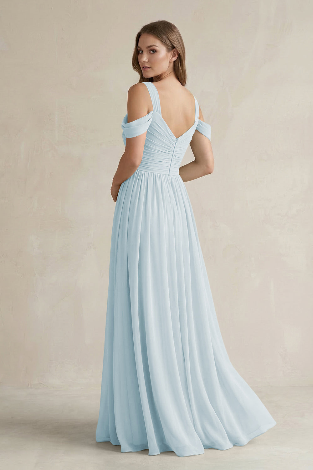 Off-the-Shoulder A-Line Chiffon Bridesmaid Dress With Slit in Sky Blue
