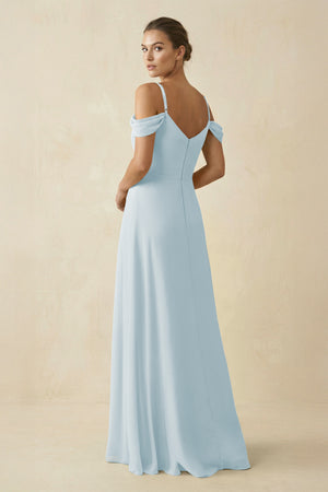 Sky Blue Off-the-Shoulder A-Line Pleated Chiffon Bridesmaid Gown (2) | KISSBRIDAL
