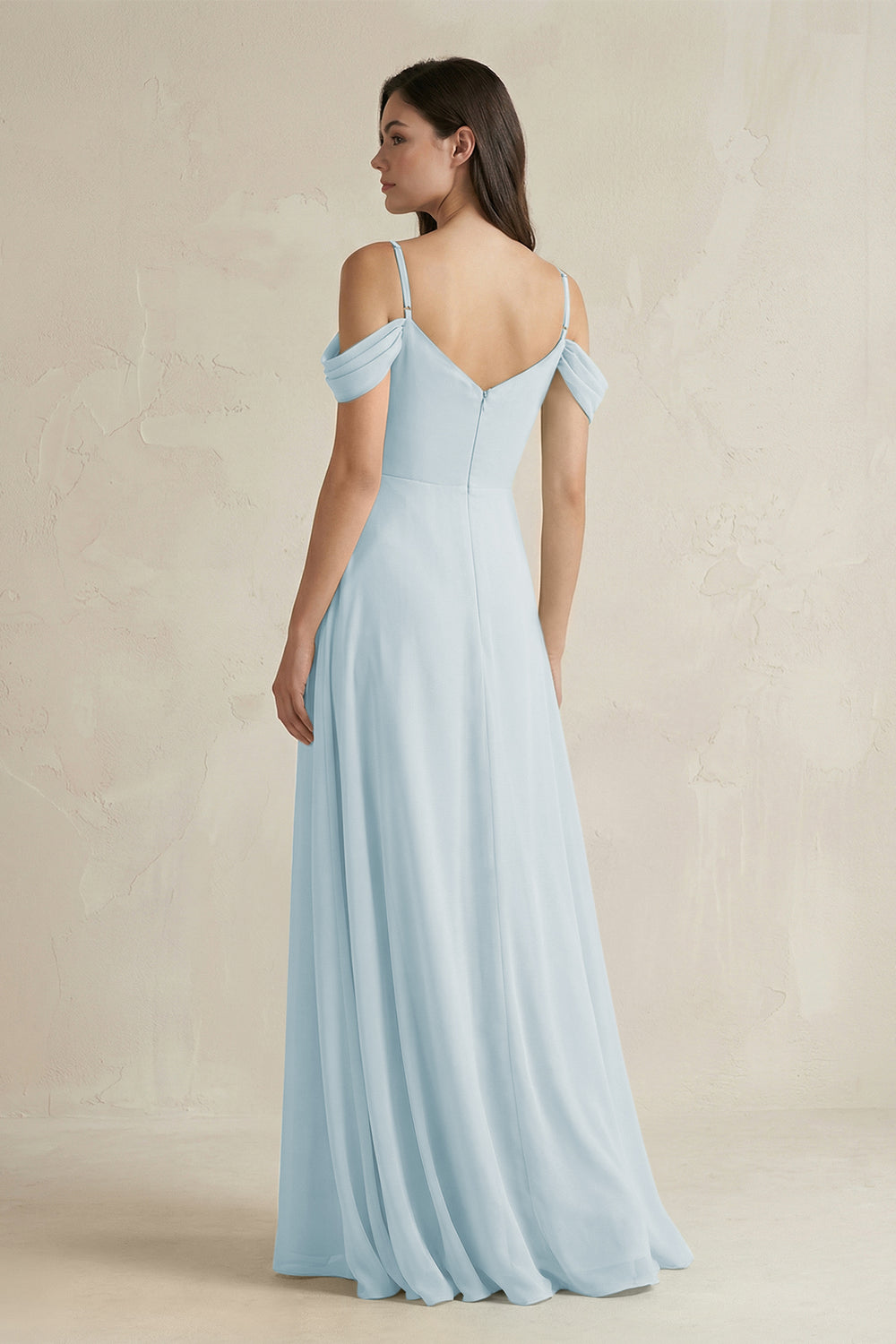 Off-the-Shoulder Chiffon A-Line Bridesmaid Dress in Sky Blue