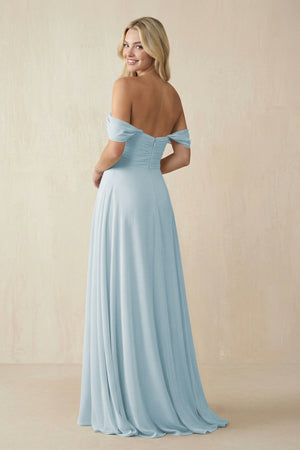 Sky Blue Off-the-Shoulder Chiffon A-Line Long Bridesmaid Dress (2) | KISSBRIDAL