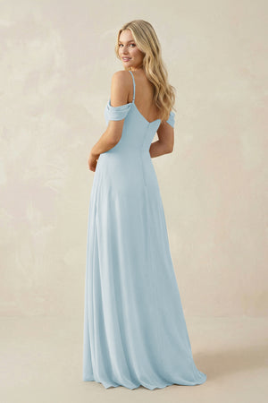 Sky Blue Off-the-Shoulder Chiffon A-Line Maxi Bridesmaid Dress (2) | KISSBRIDAL