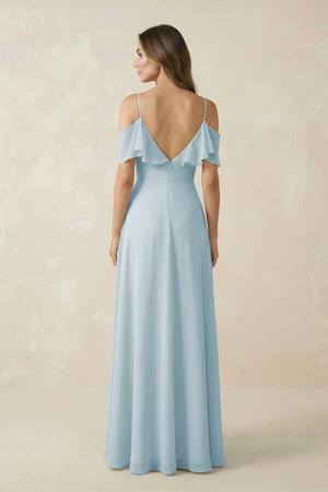 Sky Blue Off-the-Shoulder Ruffled A-Line Chiffon Bridesmaid Dress (2) | KISSBRIDAL