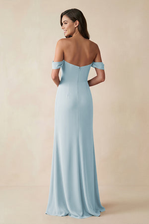 Sky Blue Off-the-Shoulder Sheath Bridesmaid Dress with Slit (2) | KISSBRIDAL