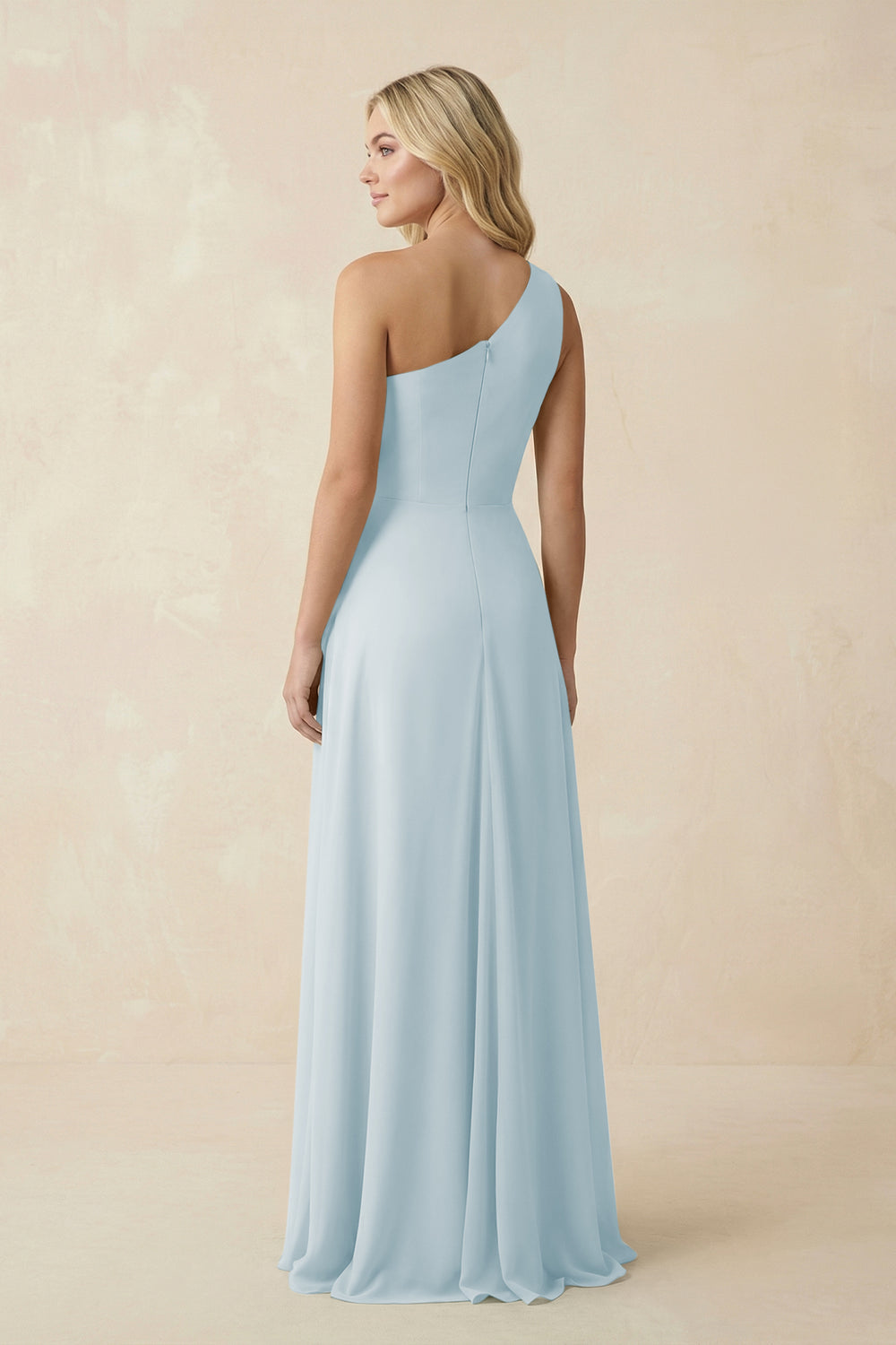 One-Shoulder Ruched A-Line Chiffon Bridesmaid Dress in Sky Blue